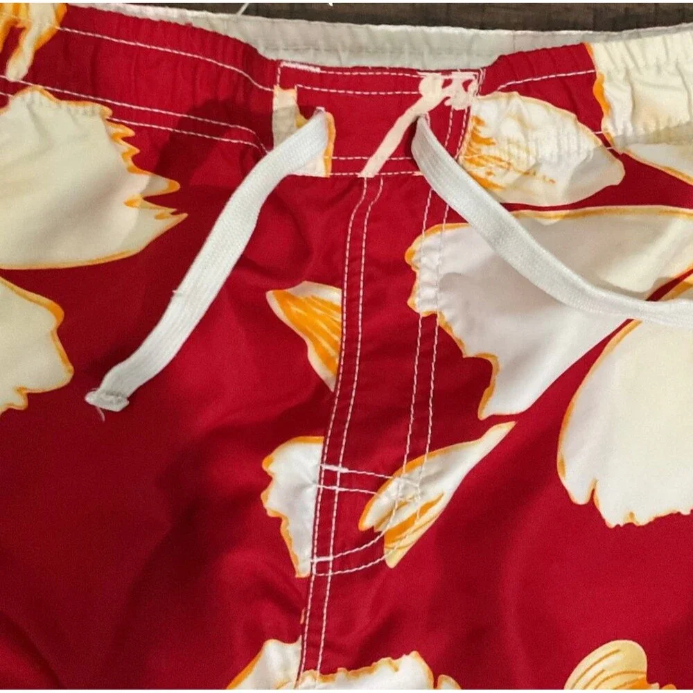 Red Floral Hawaiian Board Shorts with Cargo Pockets - Men's Swim Trunks 3xl
